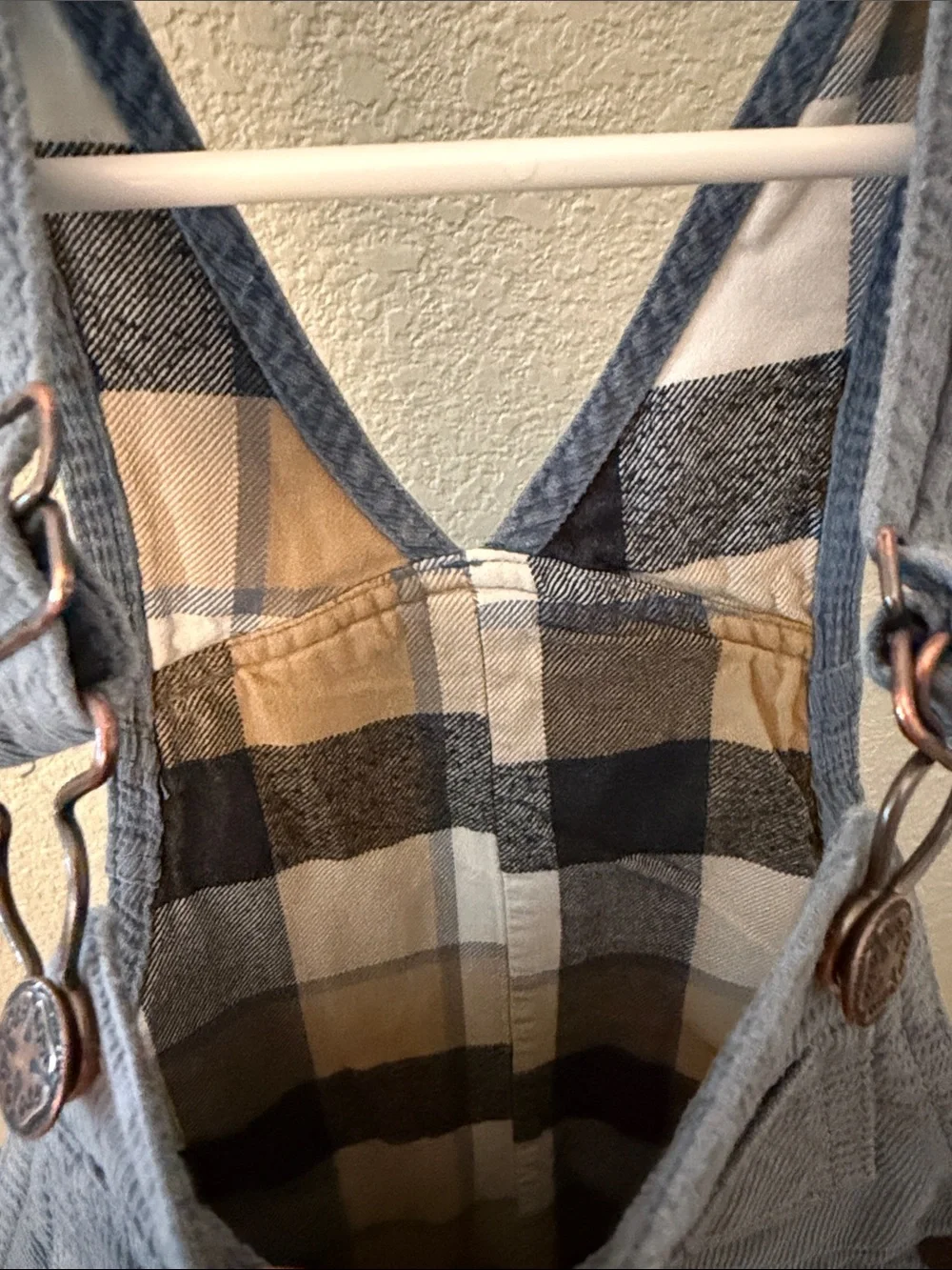OshKosh B'gosh 5T Slate Blue Corduroy Overalls for Kids with Plaid Lining